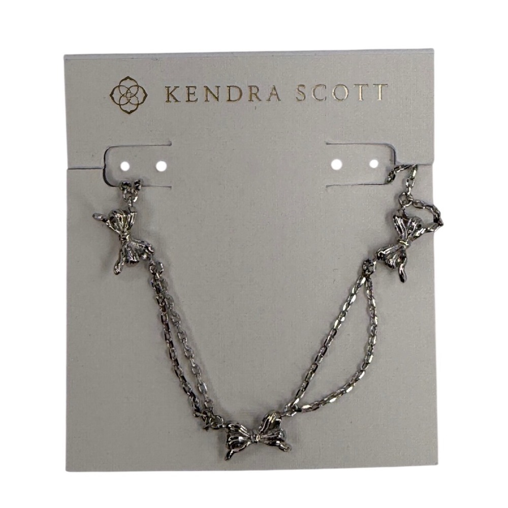 Kendra Scott Silver Bow Station Necklace Tiered Chain Adjustable Ribbon Chic